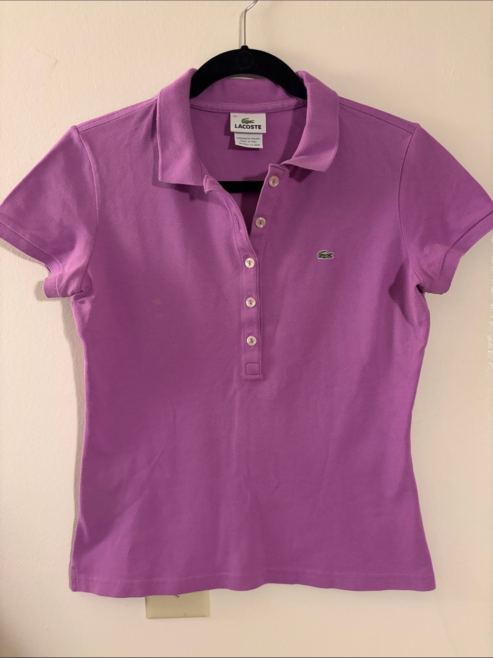 Lacoste Women's Lavender Button-Down Polo Shirt